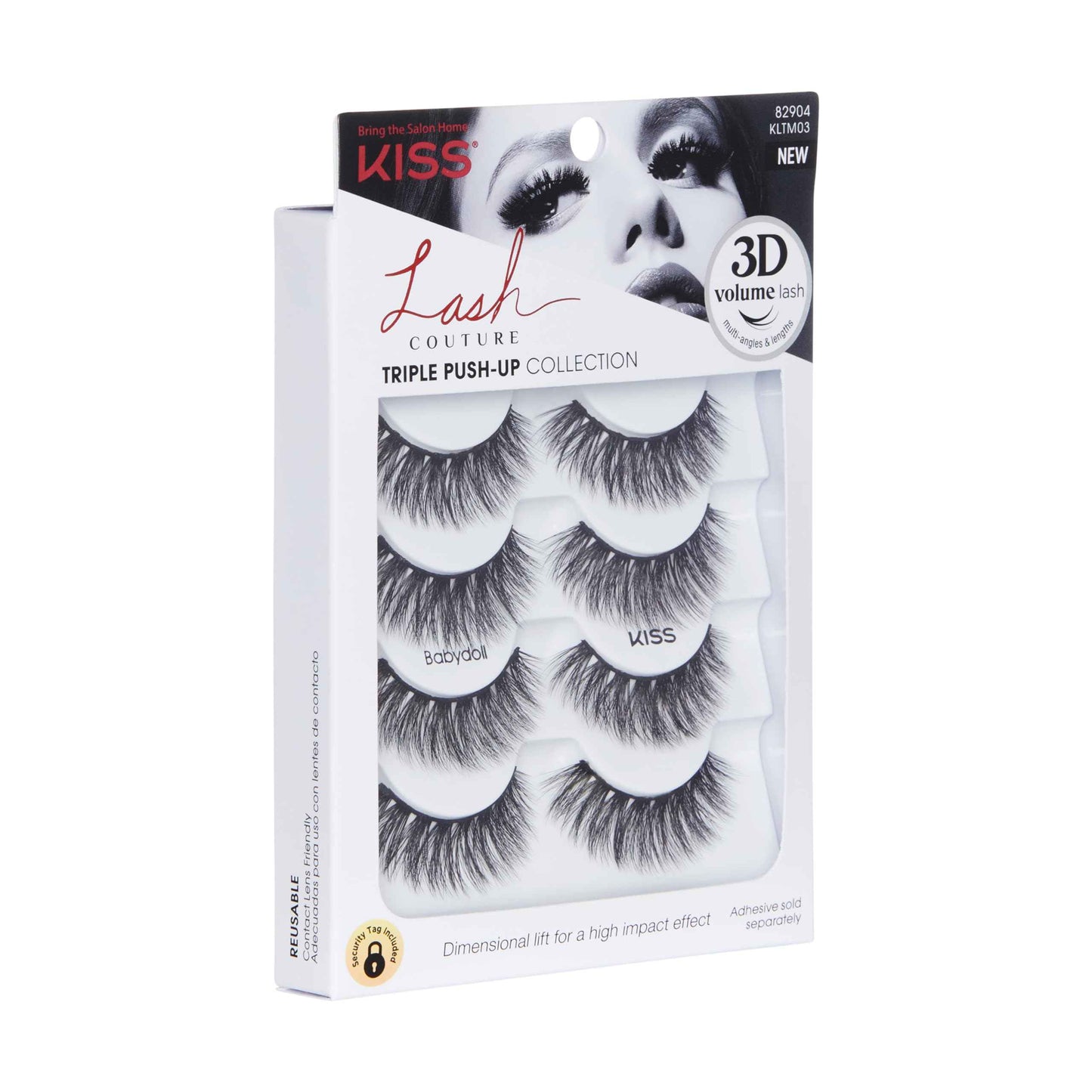 KISS Lash Couture Triple Push Up Collection Multipack, 3D Volume False Eyelashes with Triple Design Technology, Multi-Angles & Lengths, Reusable, Style 'Babydoll', 4 Pairs Fake Eyelashes (Pack of 2)