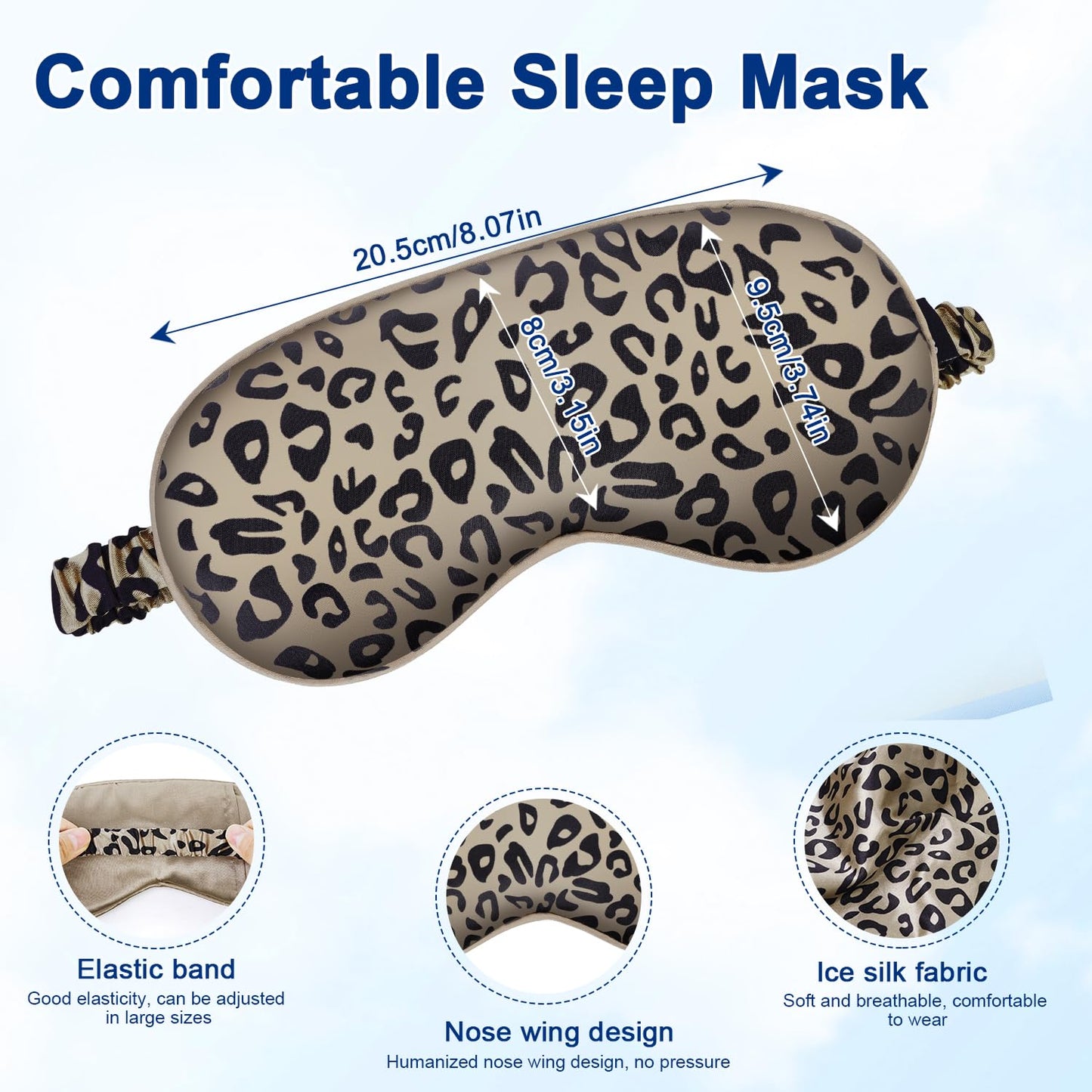 Cavoilu Sleep mask w/Cooling Gel Eye Mask, 2Packs Heated Eye Mask for Sleeping, Reusable Ice Silk Blackout Eye Cover Sleeping Mask for Travel, Home, Office, Yoga, Stocking Stuffers (Zebra+Leopard)