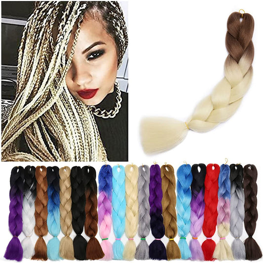 Benehair 24inch Ombre Braiding Hair 1 Bundle Jumbo Braiding Hair Extensions High Temperature Synthetic Braid Hair Braiding Hair Pre Stretched Braid Extensions (Brown+Blonde)