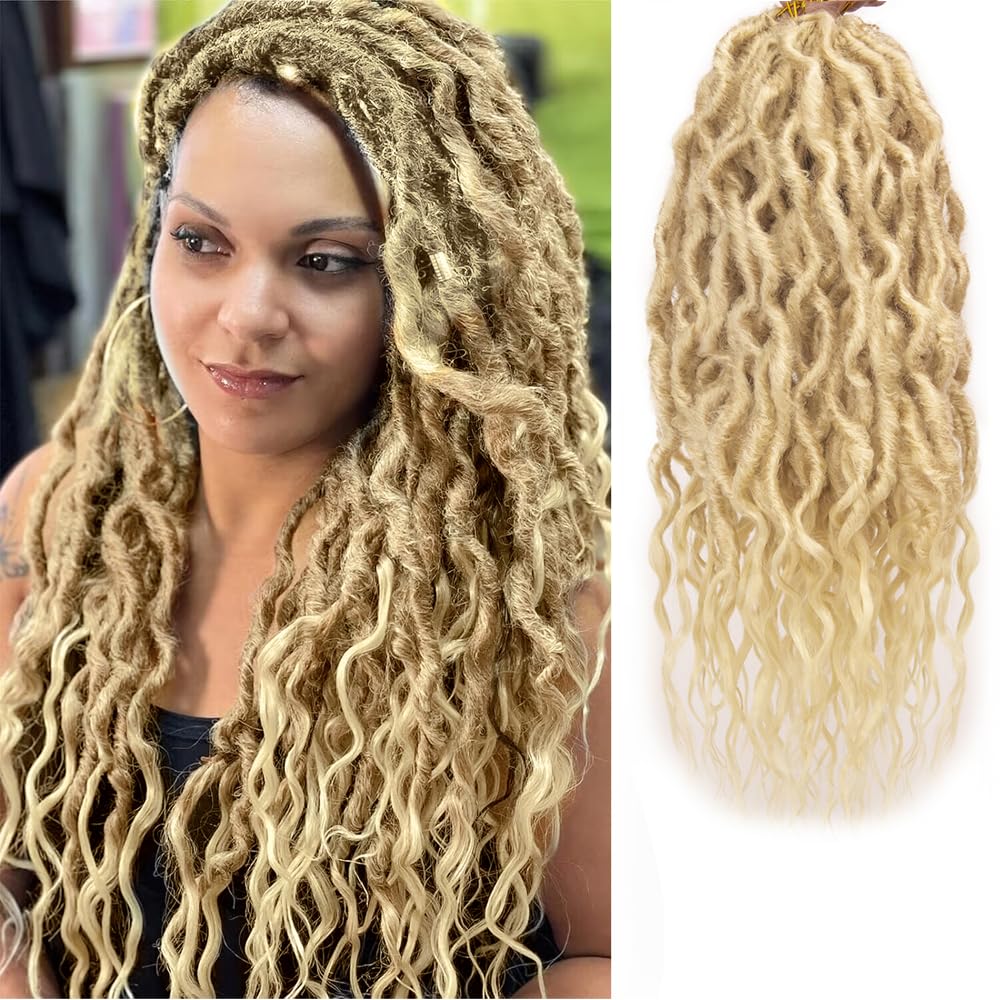 Faux Locs Crochet Hair For Women Soft Locs 18 Inch Goddess Crochet Hair Curly Ends Dreadlocks Boho Style Synthetic Braiding Hair Extensions