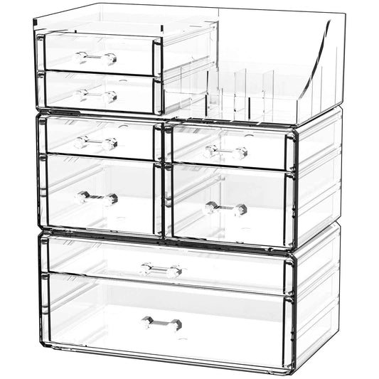 Cq acrylic Clear Make up Organizers for Vanity,Skincare Organizer With 8 Drawers for Dresser,Plastic Cute Desk Accessories Organization and Bathroom Organizers Storage Case Box for Beauty,Skin Care