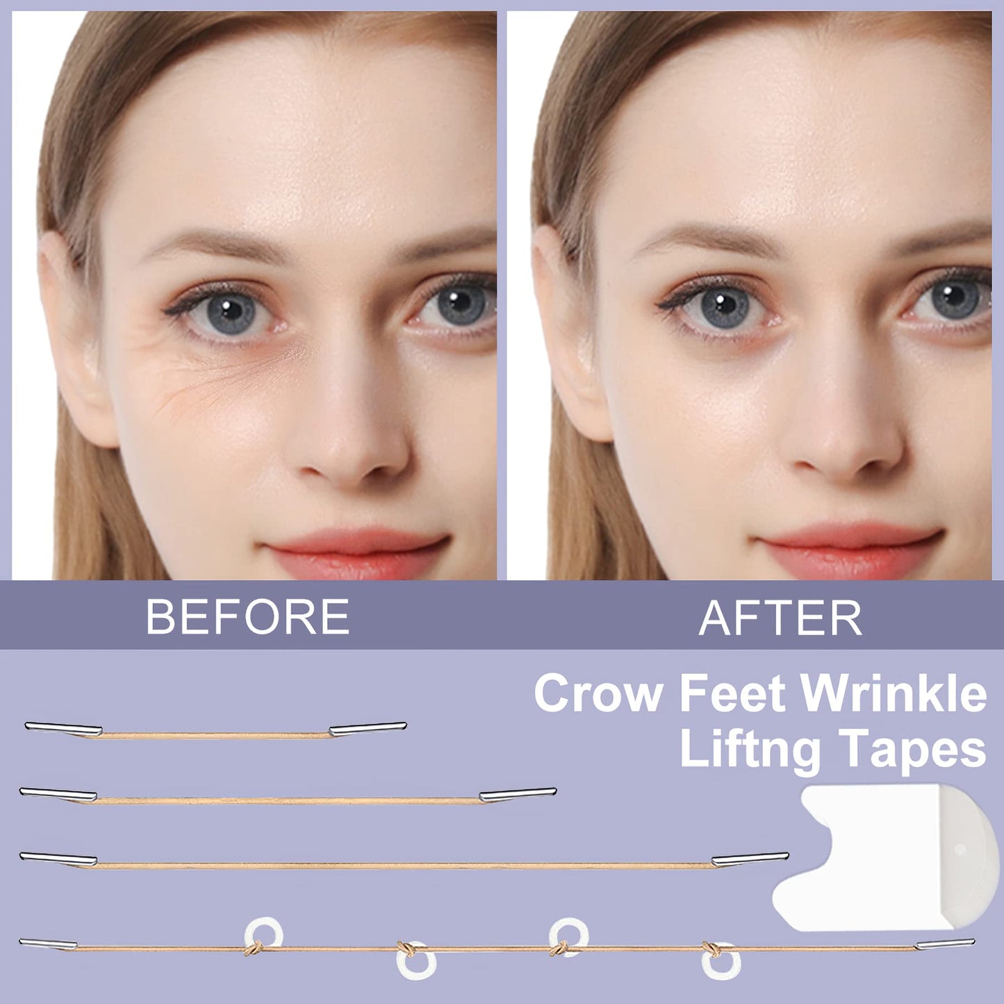 Face Lift Tapes Eyes Wrinkle Tapes, Face Stickers Crow's Feet Wrinkle Eyes Lifting Patch, Instant Eye Skin Rescue Correcting bands (4pcs fixed ropes, 5 pairs tapes) (Elastic Translucent Stickers)