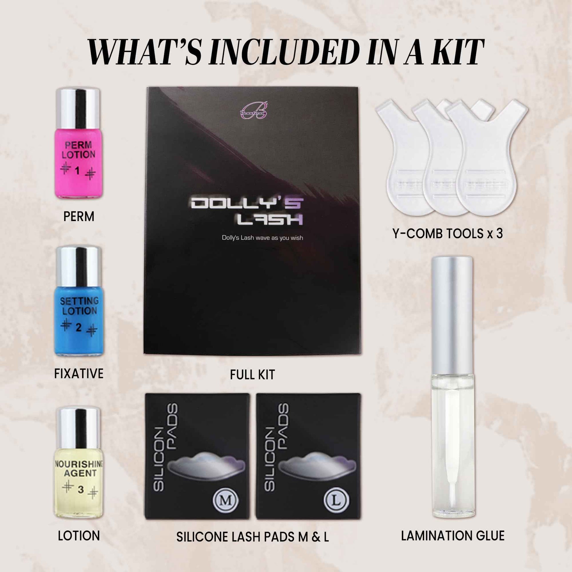 Dolly's Lash Beauticom Lift Eyelash Wave Lotion Perm Kit - for Professional Curling, Perming, Lifting