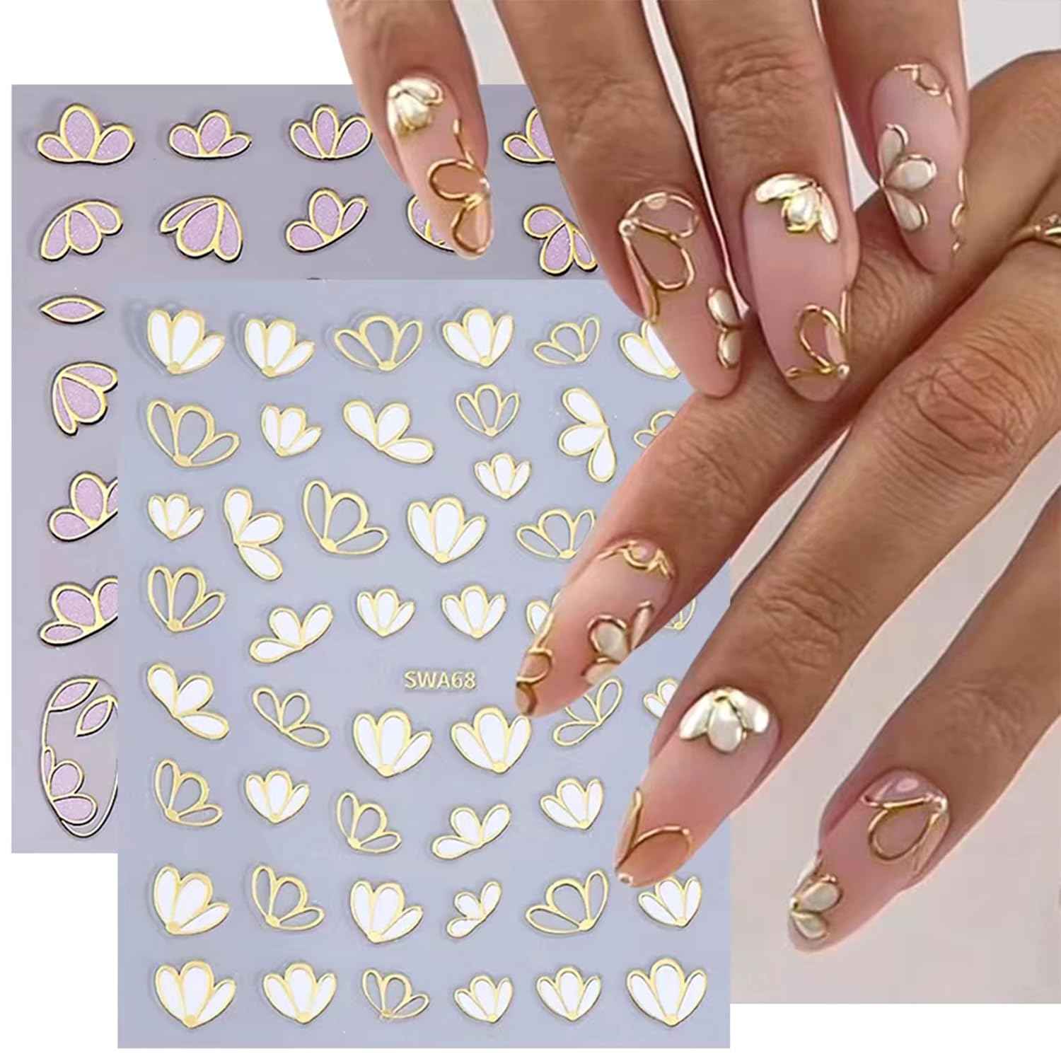Tyuimhx 8 Sheets Flowers Stickers for Nail Art 3D Gold Silver Purple Pink Blue Green Flower Designs Stickers for Nail Art Supplies Spring Summer Nail Stickers for Women DIY Nail Art Decorations