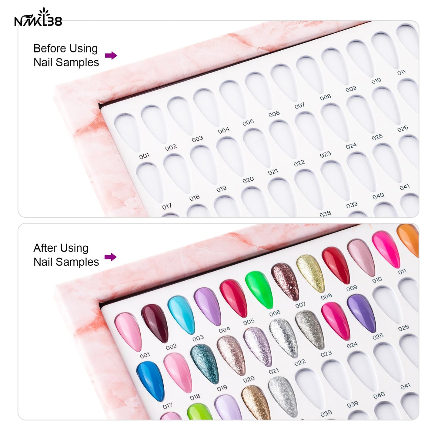 NMKL38 320 Nail Colors Chart Nail Gel Polish Display Book with 240 False Nail Tips Professional Salon Nail Color Swatches Nail Practice Card Board (Pink)