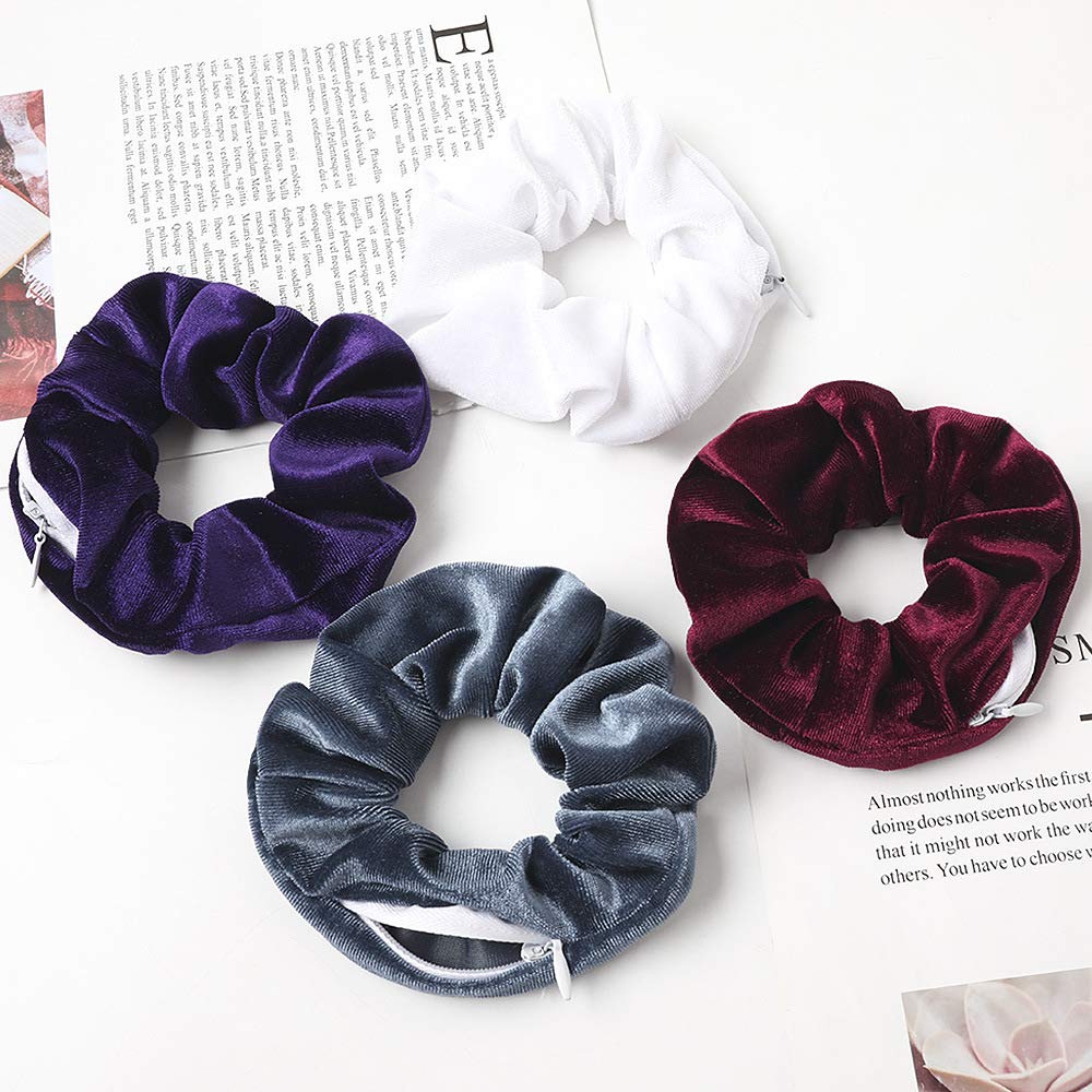 Women's Velvet Scrunchies with Hidden Zipper Pocket - Soft Hair Ties and Elastic Bands for VSCO Girl Essentials (6 Pieces)