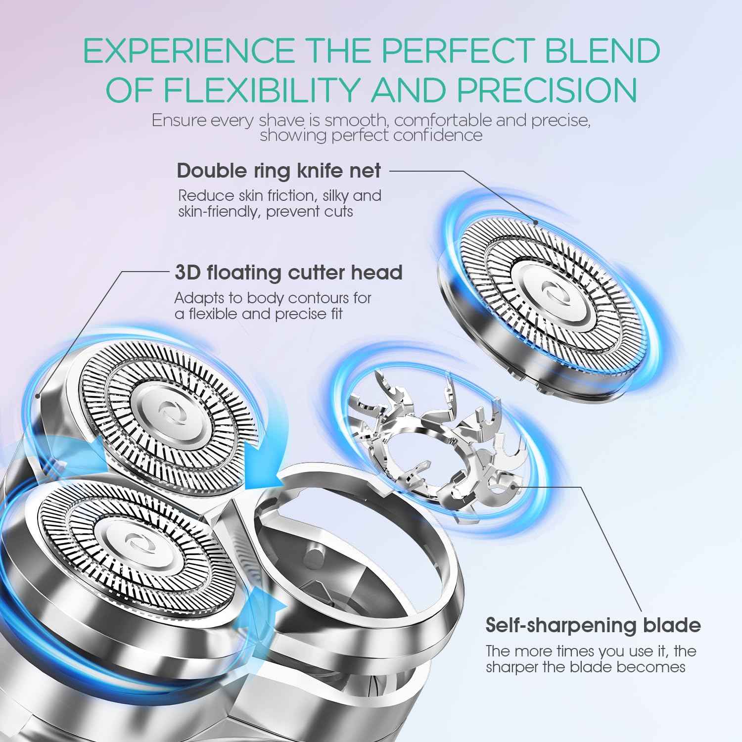 VOYOR Electric Razors for Women 3D Floating Blade Shaver for Women, Electric Shaver for Legs Bikini and Body Facial Hair Remover Women's Shavers Waterproof Women's Grooming ES310 (Purple)