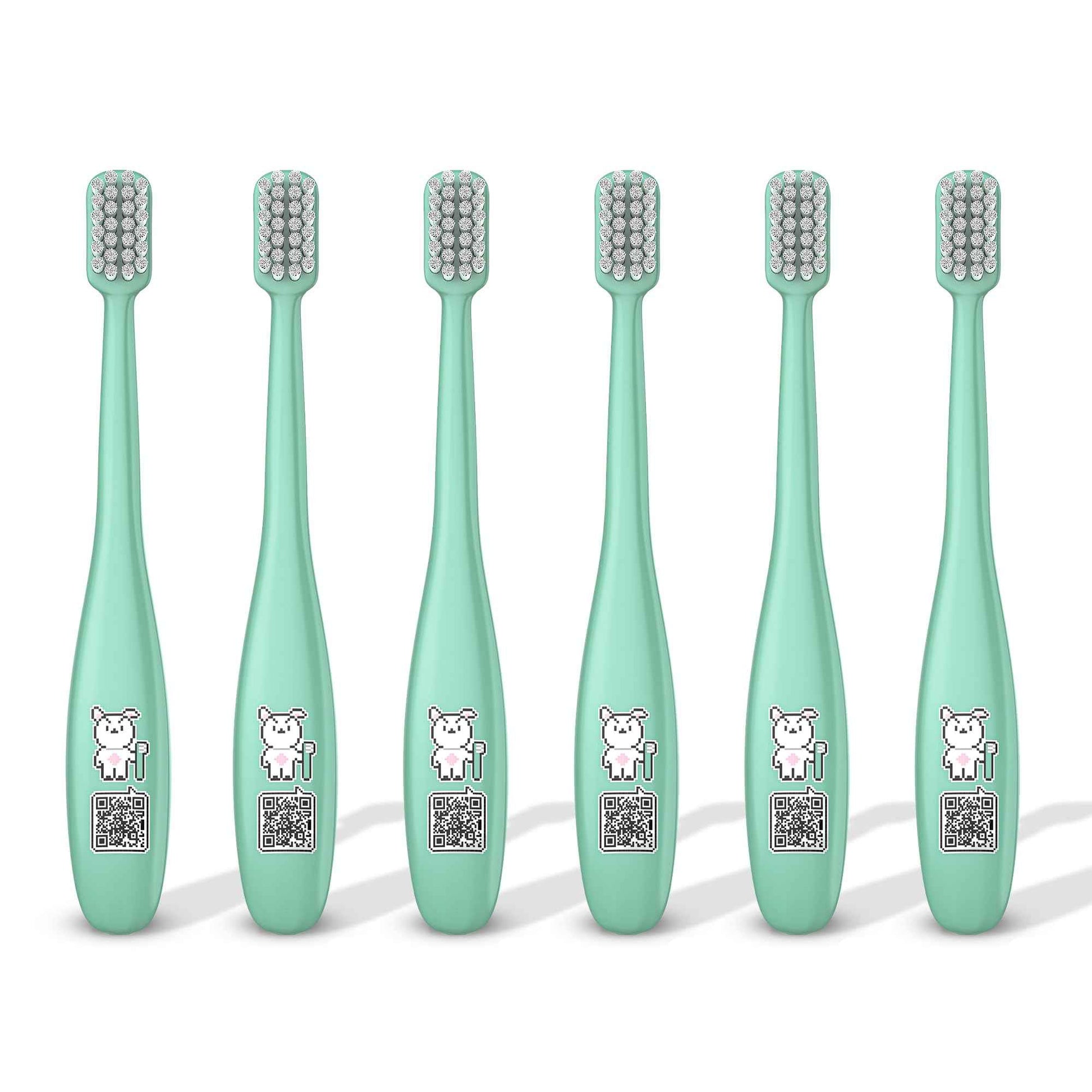 LiveOrals Kids Edu Toothbrush (Mint 6 Units) - Fun QR Song for Brushing, Dual Microfine Bristles, Compact 1.8cm Head, Ergonomic Handle, Gentle Care for Kids’ Gums and Teeth