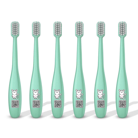 LiveOrals Kids Edu Toothbrush (Mint 6 Units) - Fun QR Song for Brushing, Dual Microfine Bristles, Compact 1.8cm Head, Ergonomic Handle, Gentle Care for Kids’ Gums and Teeth