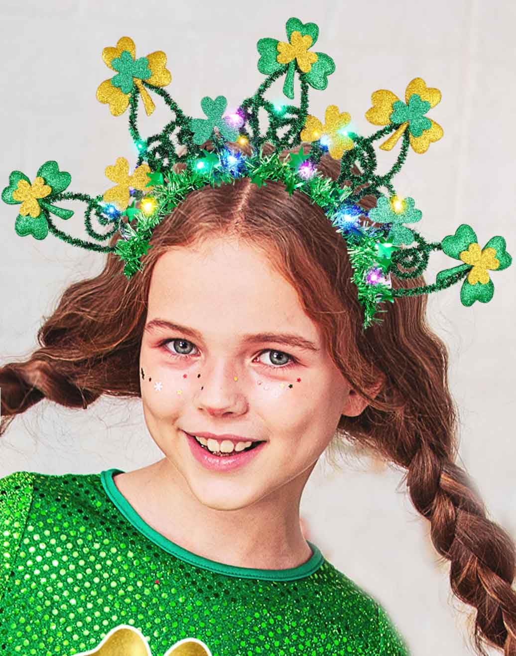 Catery Irish Shamrock Headband St Patricks Day Light up H eadband Green Shiny St Patrick's Day Hair Accessories for Women