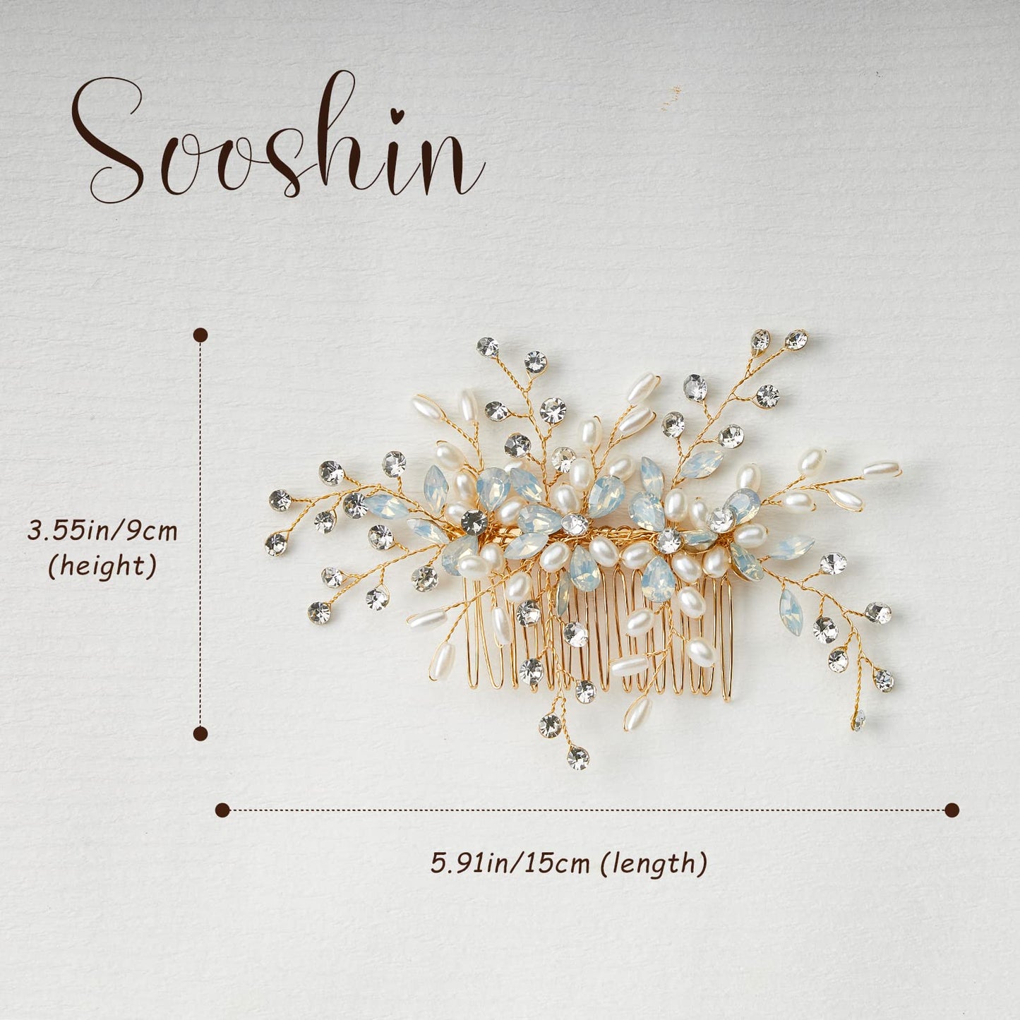 Sooshin Bridal Hair Comb Pearl Wedding Hair Accessories for Brides Crystal Wedding Headpiece for Bride and Bridesmaids Rhinestone Hair Accessory for Women and Girls (C-gold)