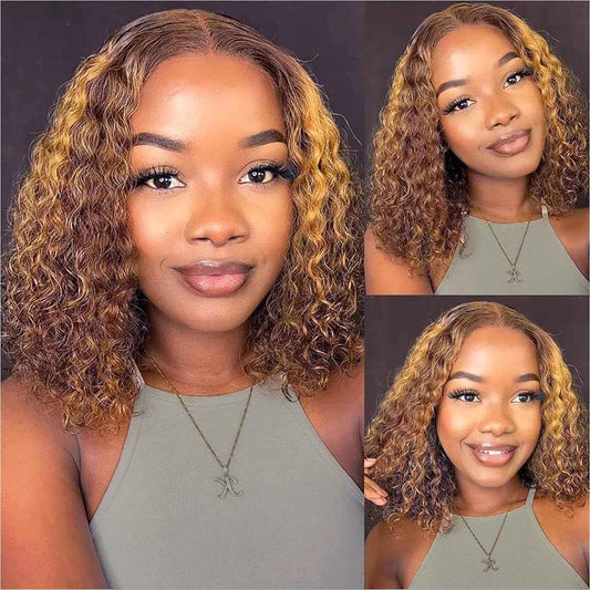Arseomi Highlight Ombre Bob Wig Human Hair 13x6 Frontal Lace Wig Human Hair 4/27 Honey Blonde Bob Deep Wave Lace Front Wigs for Women Pre Plucked with Baby Hair 6 Inch