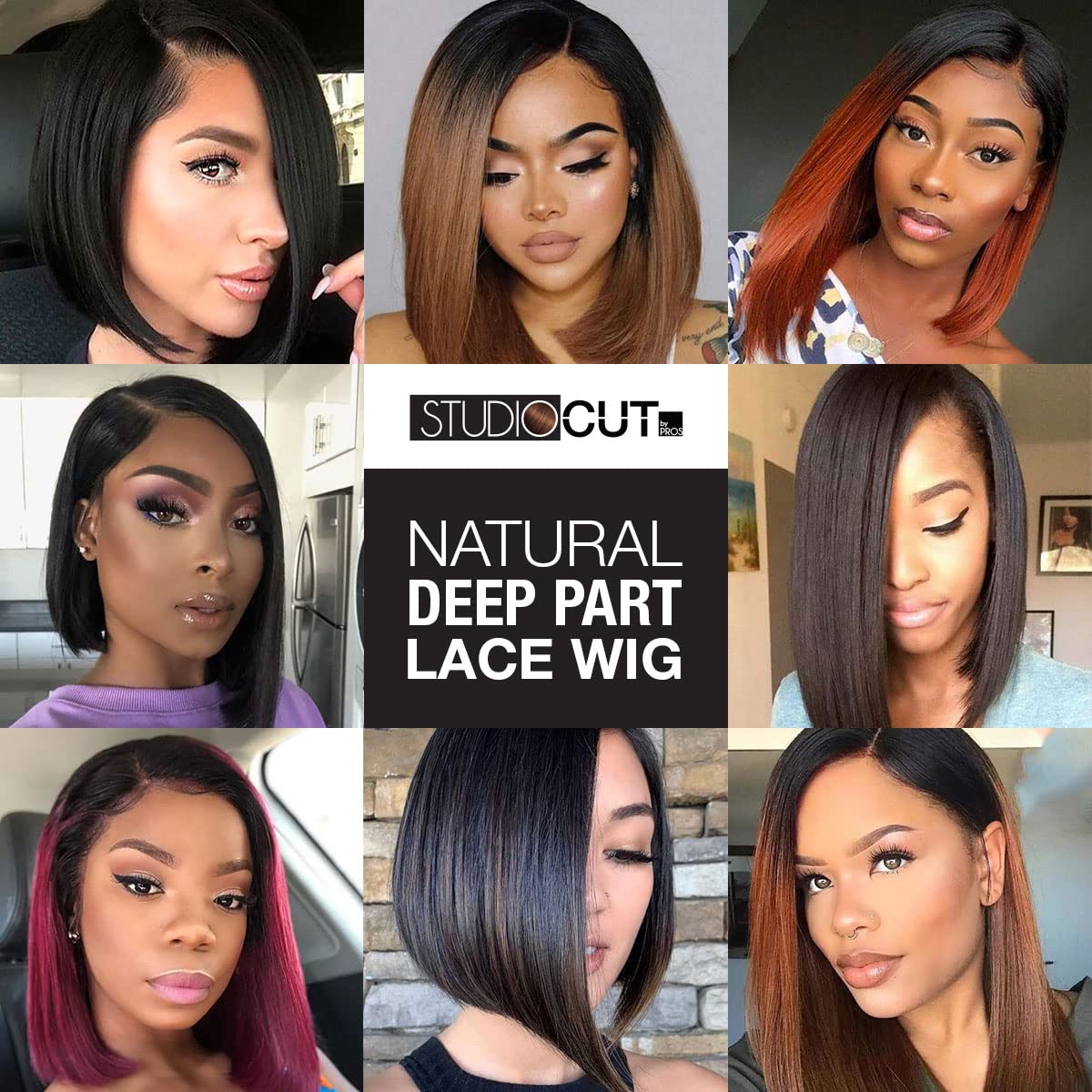 STUDIOCUT BY PROS Medium Asymmetrical Bob Straight Wig Side Part Lace Front Wigs Deep Part Wig for Black Women High Heat Resistant Synthetic Wigs DPL005 (Asymmetrical Bob, 1B-OFFBLACK)