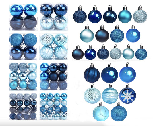 DomeStar 100PCS Shatterproof Blue Christmas Ornament Set - Glitter Balls for Tree Decor and Wreaths