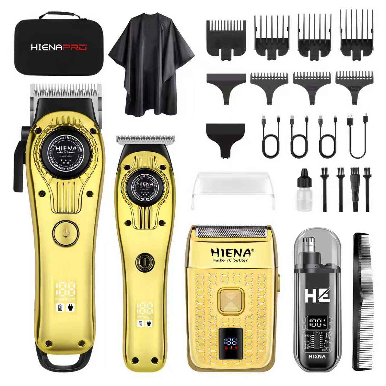 HIENA PRO Professional Hair Clipper Set for Men, Rechargeable Barber Clippers Set and Trimmer Kit, Foil Shaver & Men's Facial Grooming Tool, Electric Nose Hair and Beard Trimmer Set