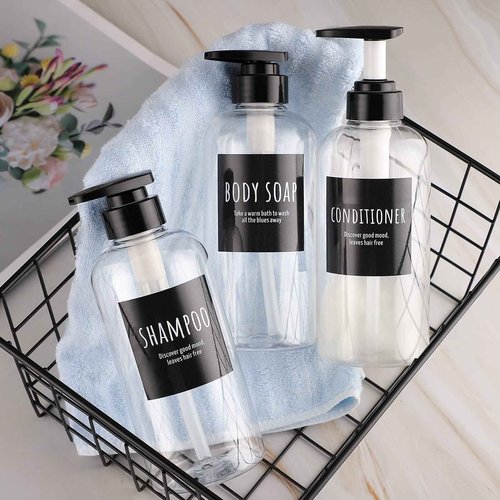 6 Pack Shampoo and Conditioner Bottles, Segbeauty 16.9oz & 10.1oz Refillable Shampoo Bottle for Shower, Shower Bottles Refillable, Large Empty Plastic Bathroom Soap Lotion Shampoo Dispenser Clear