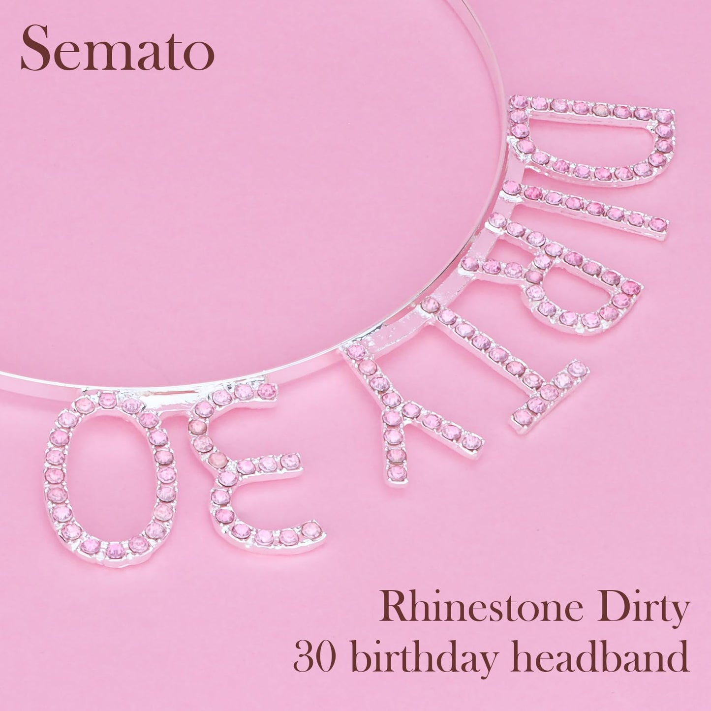 Semato 30th Birthday Sash & Rhinestone Dirty 30 Birthday Headband Kit- Pink Dirty thirty Birthday Sash Happy 30th Birthday Decorations for Her 30th Birthday Gifts Party Decorations