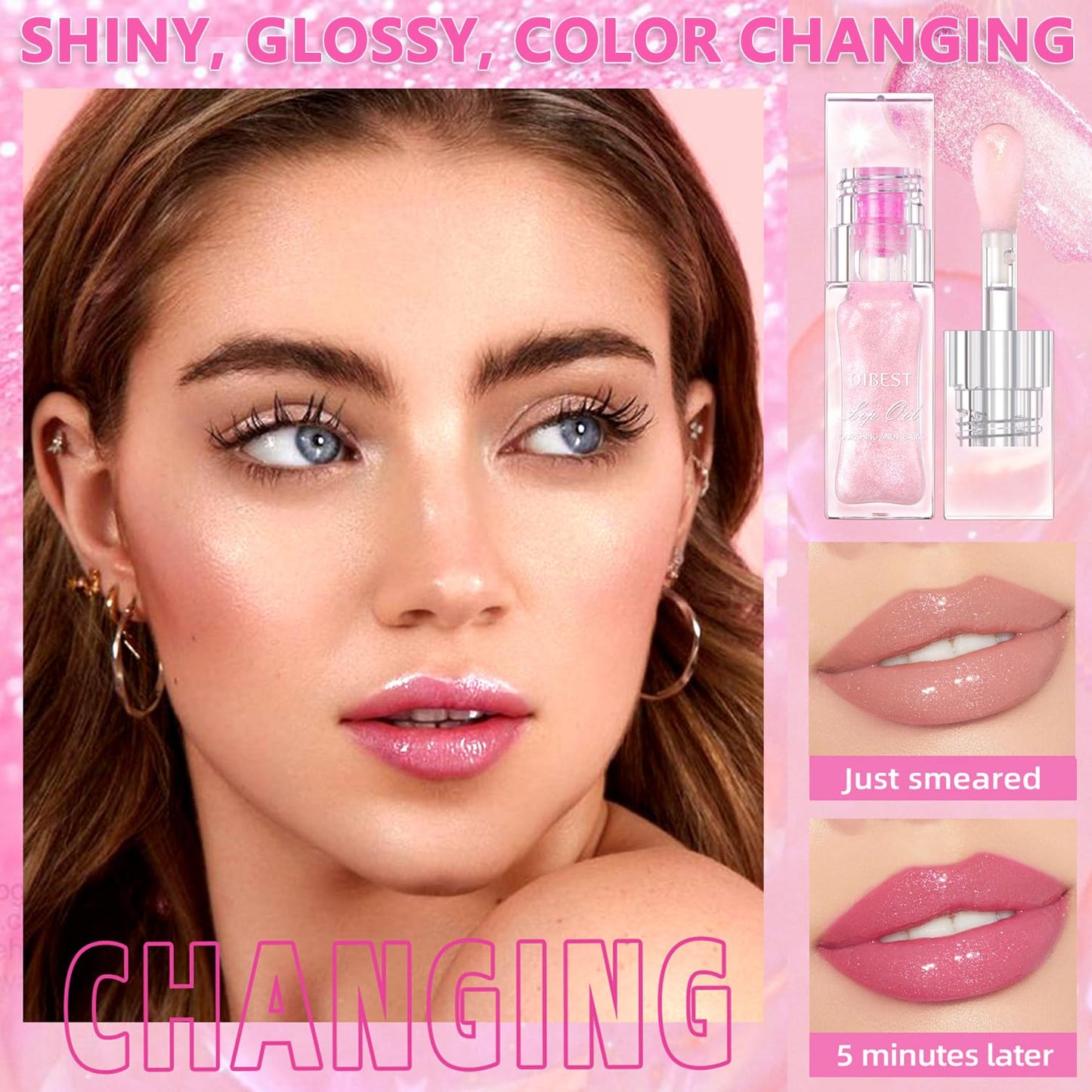 Yishifa 2PCS Magic Color Changing Lip Oil,2024 New Lip Gloss Base,Moisturizing Color Changing Plumping Lip Oil, Moisturizing Color Changing Lip Gloss,Warm Change Lip Glow Oil