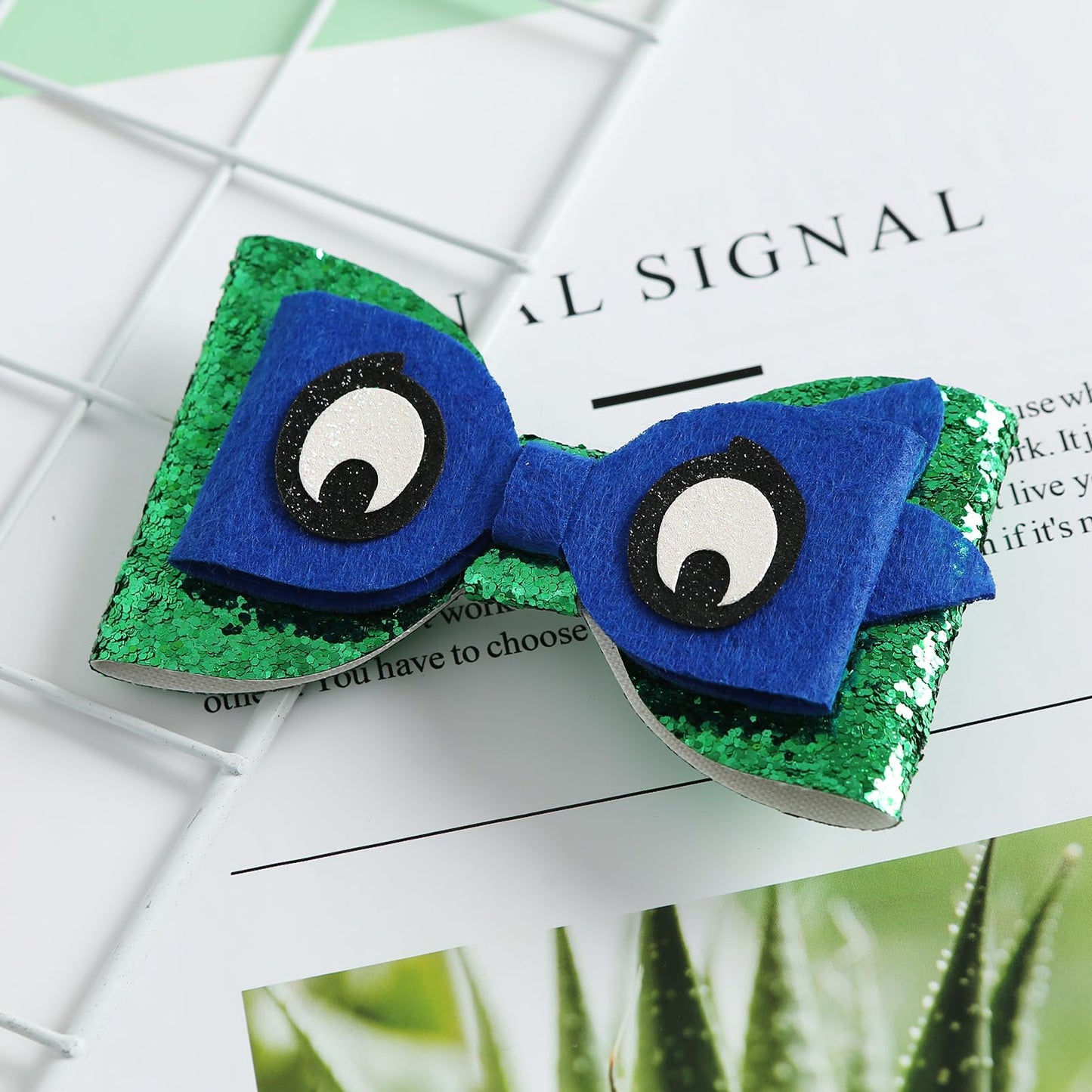 Turtle Inspired Hair Bow Clips 4 Inch Green Sequins Bowknot Halloween Costume Accessories Blue