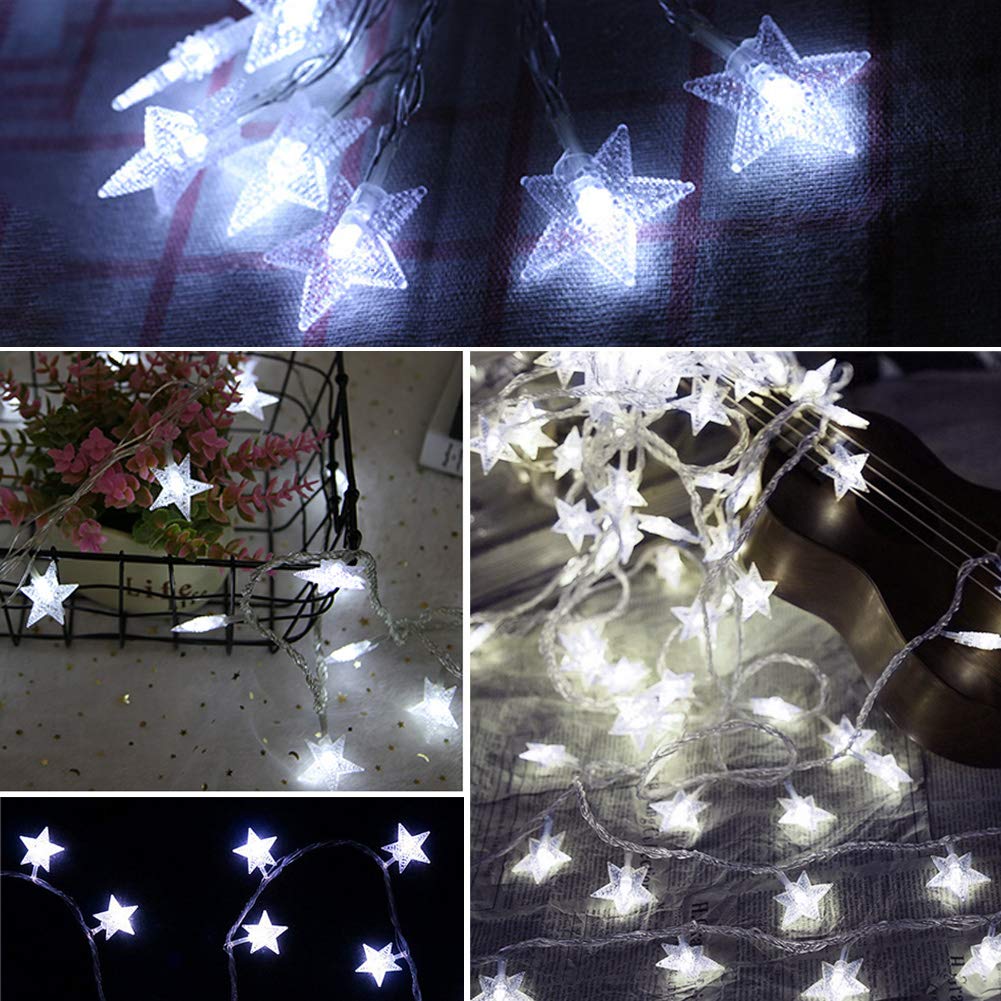 Twinkle Star 100 LED Star String Lights, Plug in Fairy String Lights Waterproof, Extendable for Indoor, Outdoor, Wedding Party, Christmas Tree, New Year, Garden Decoration, White