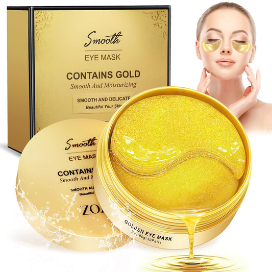 Aero Zen Gold Under Eye Patches, 60 Pcs 24K Gold Under Eye Masks for Dark Circles, Under Eye Patches for Puffy Eyes, Reduce Wrinkles, Under Eye Bags, Moisturizing Improves Elasticity