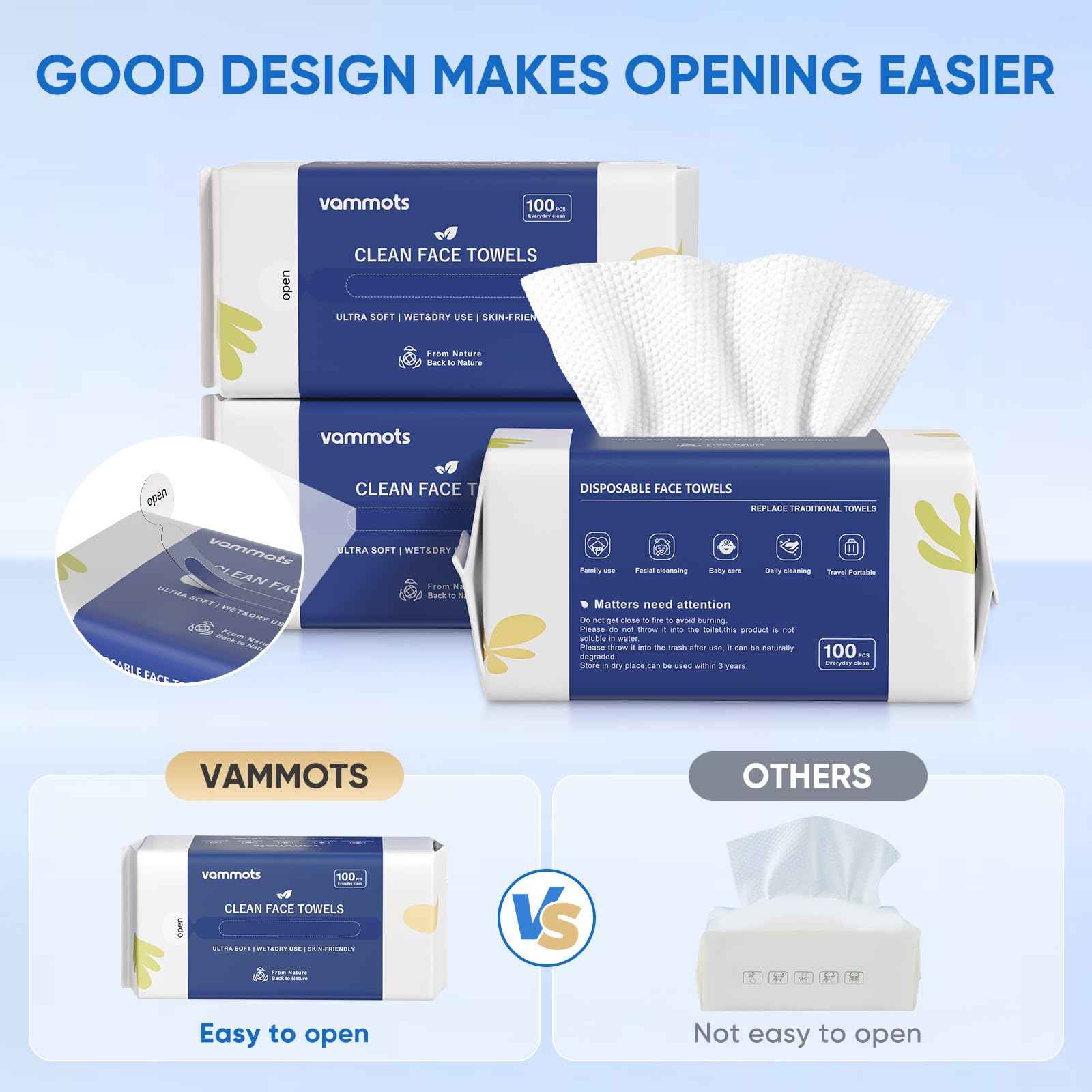 vammots Disposable Face Towels,Biodegradable Ultra Soft Washcloths for Sensitive Skin,Suitable for Facial Cleansing,Skin care and Makeup Removal,Lint-free,Trave,Daily Cleansing,600 Count