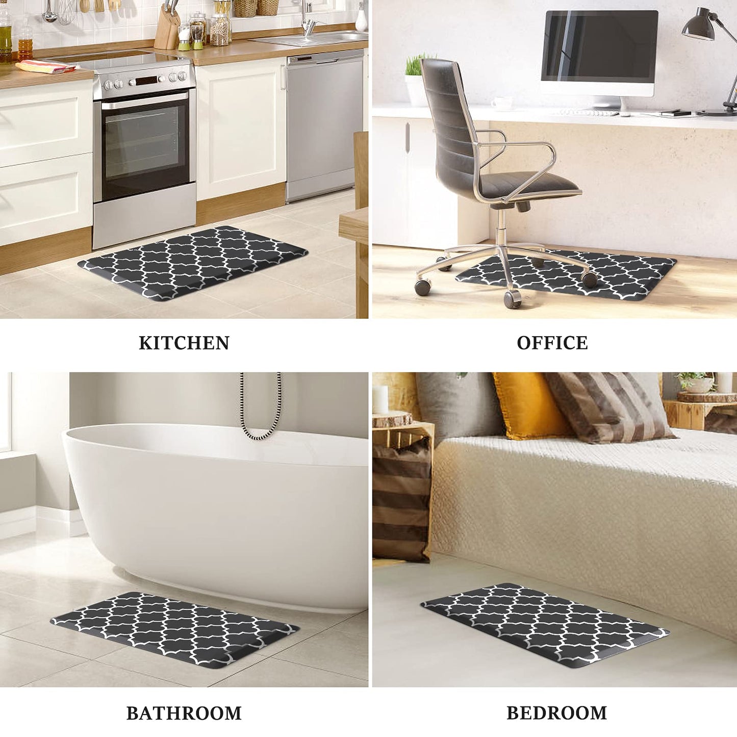 WISELIFE Kitchen Mat Cushioned Anti-Fatigue Kitchen Rug,17.3"x 60",Non Slip Waterproof Kitchen Mats and Rugs Heavy Duty PVC Ergonomic Comfort Mat for Kitchen, Floor Home, Office, Sink, Laundry,Black