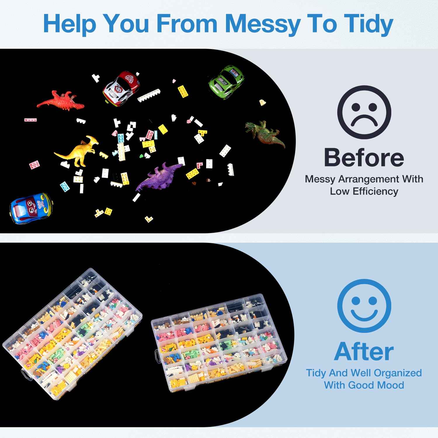 Benbilry 2 Pack 36 Grids Clear Storage Containers Plastic Organizer Box Craft Storage Boxes with Adjustable Dividers for Beads Organizer Art DIY Fishing Tackles Jewelry Crafts