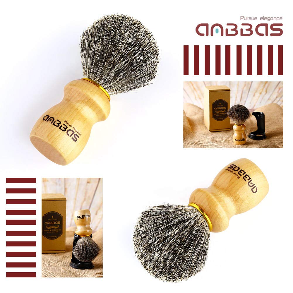 Shaving Brush with Holder, Anbbas Pure Badger Hair Shaving Brush Wood Handle,Black Resin Shaving Stand Contracted Design,2in1 Wet Shaving Set for Men