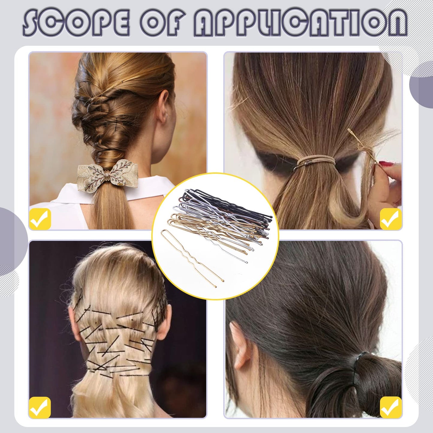 Swpeet 420Pcs 2 Styles 1.9Inch 2.4Inch Black/Gold/Brown/Silver Hair Pins Bobby Pins with Rubber Bands Kit, Including 160Pcs Bobby Pins and 160Pcs U Hair Pins Hair Clips for Girls and Women