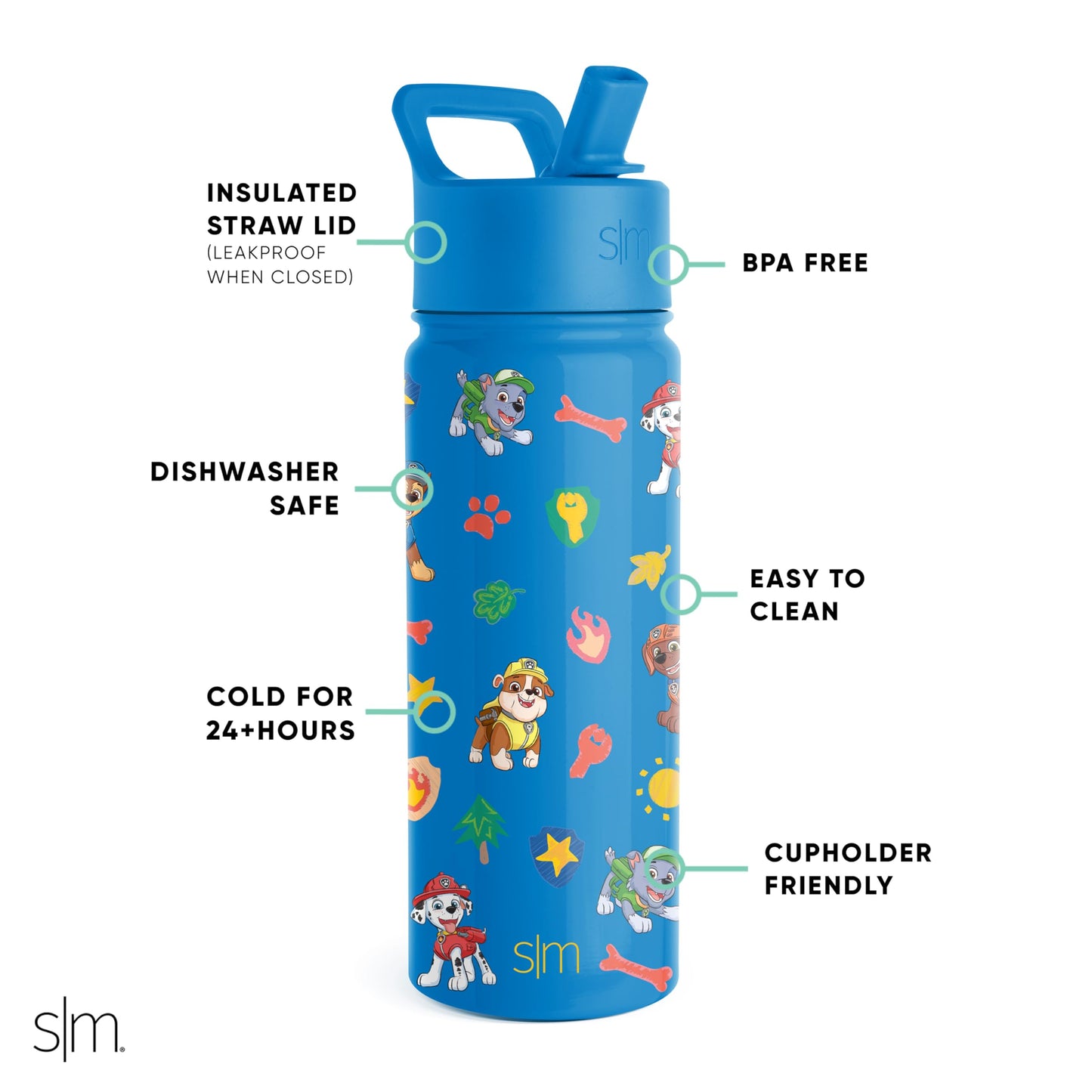 Simple Modern Paw Patrol Kids Water Bottle with Straw Lid | Reusable Insulated Stainless Steel Cup for Boys, School | Summit Collection | 14oz, Outdoor Adventures