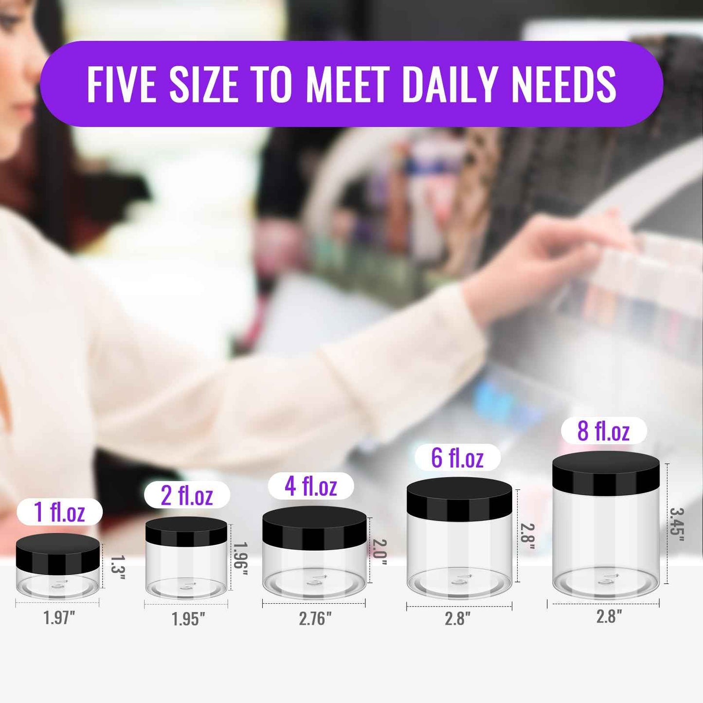 Jaisie.W 2 oz Plastic Jars with Lids 48Pack,Empty Small Plastic Jars with Lids for Storage, Round Clear for Cream,Lotion,Powder,Ointment(2fl.oz,set of 48)