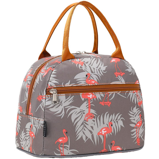 FlowFly Insulated Reusable Lunch Bag Adult Large Lunch Box Lunch Tote for Women and Men,With Front Pocket, Tropical