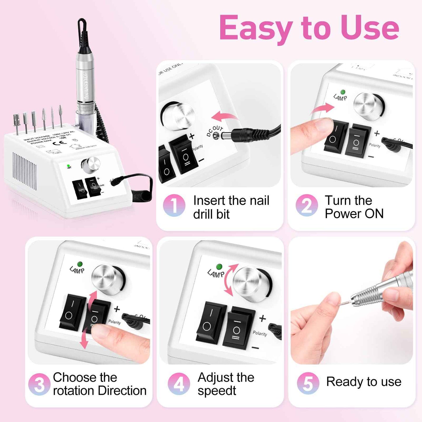Jiasheng Electric Nail Drill, 30000rpm Professional Nail Drill Machine, Compact Electrical Nail File Kit for Acrylic Gel Nails Efile Drill for Manicure and Pedicure Salon Use White