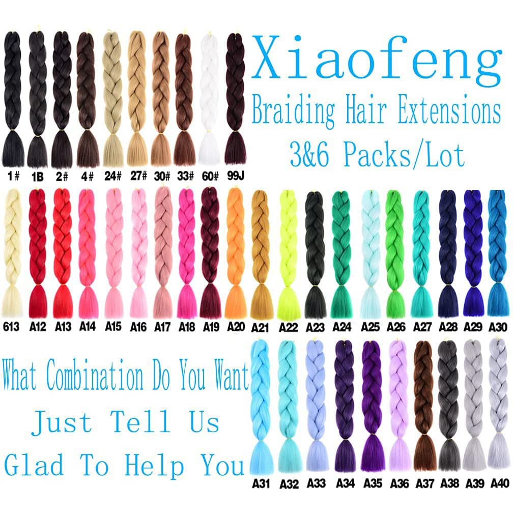 Xiaofeng Colorful Ombre Braiding Hair Extensions 24 Inch 3 Packs High Temperature Jumbo Crochet Braiding Hair for Box Twist Braids (24 Inch (Pack of 3), Black)