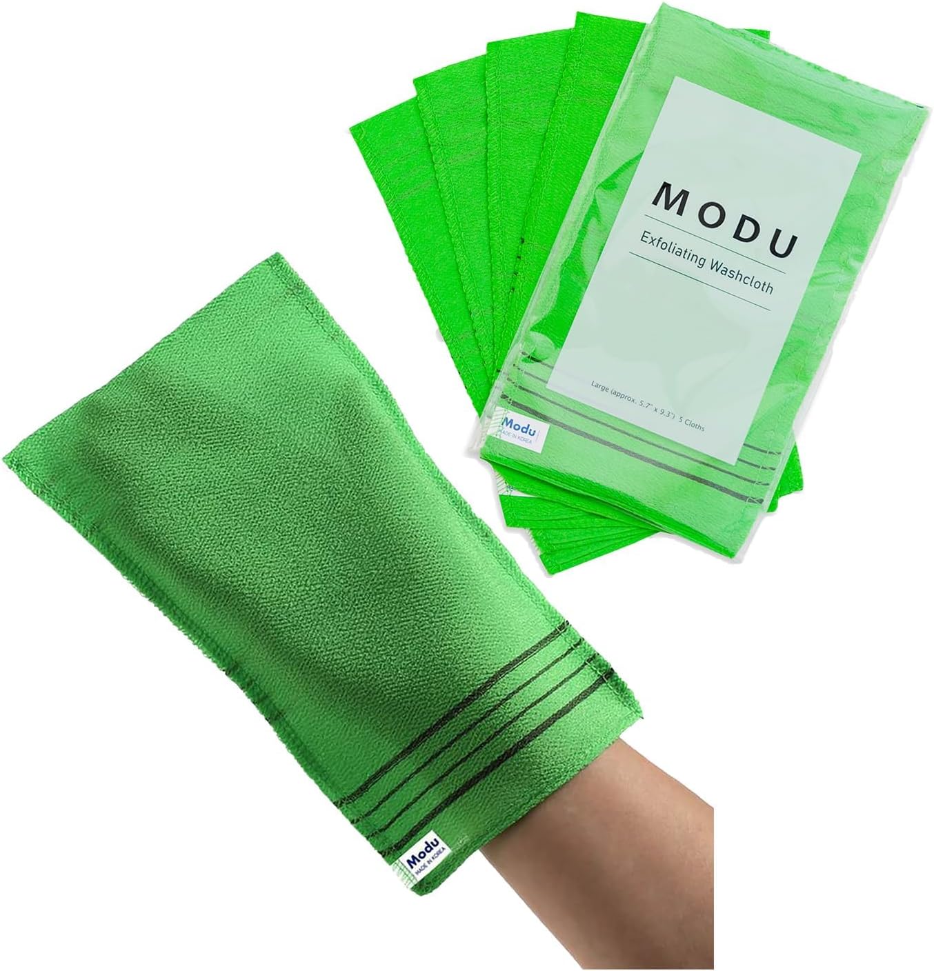 Modu 4 Pcs Korean Exfoliating Mitt Bath Washcloth 9.1 x 6 in - Asian Italy Towel (Large 4Pcs Green SkyBlue Pink Yellow)