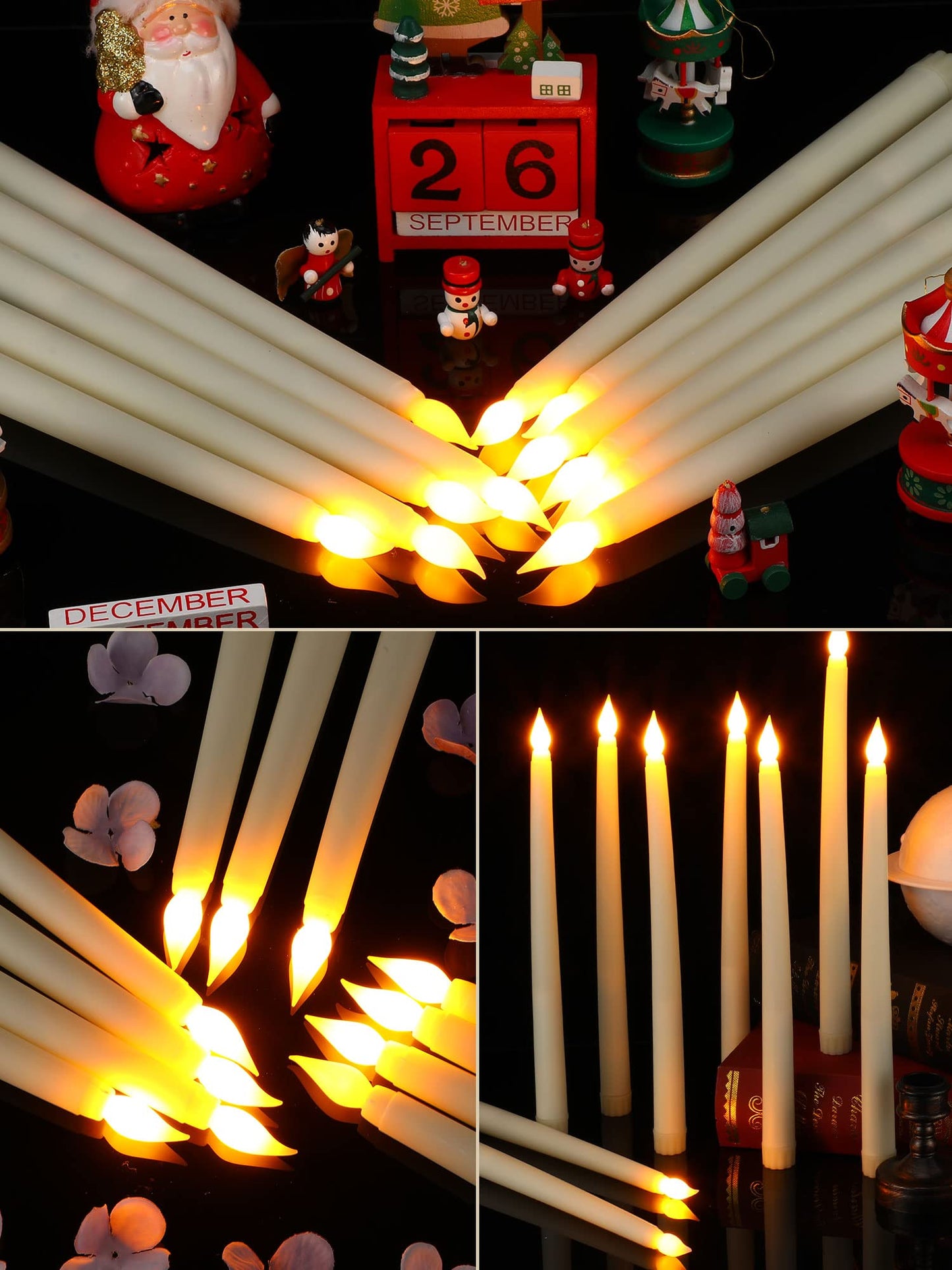 Treela 24 Pcs Flameless Taper Candles Bulk LED Taper Candles Sticks Battery Operated for Christmas Birthday Wedding Party Church Table Decoration