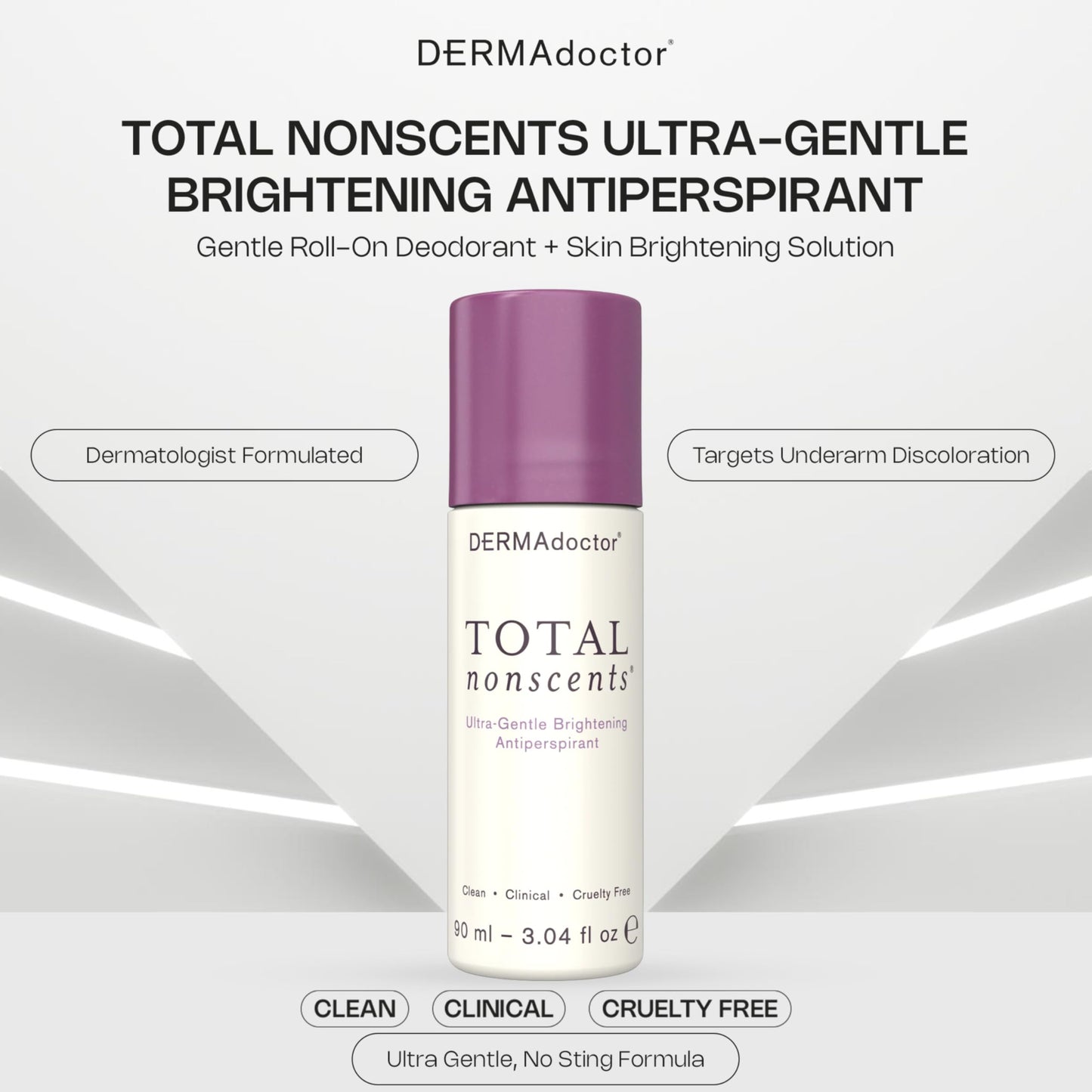 DERMAdoctor Total NonScents Ultra-Gentle Illuminator Antiperspirant Sensitive Skin. Unscented, Clinical Strength Antiperspirant for Men & Women; Hypoallergenic Roll On Deodorant - 3 oz