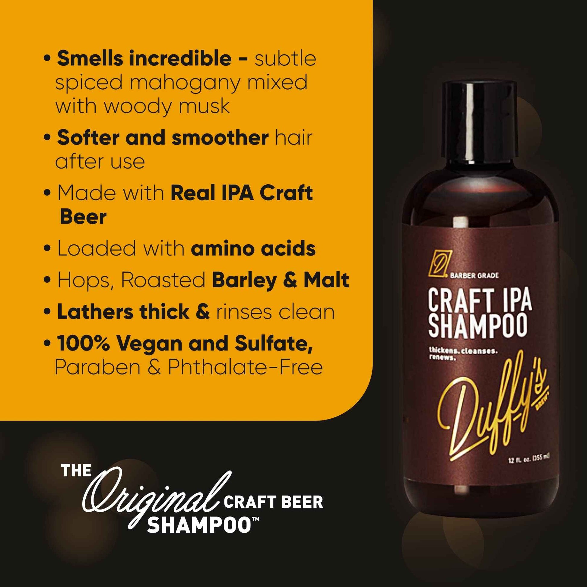 Duffy's Brew Beer Shampoo, 2-Pack Hair Care Made with Premium IPA Craft Beer, Hair Shampoo that Nourishes, Thickens, and is Color Safe
