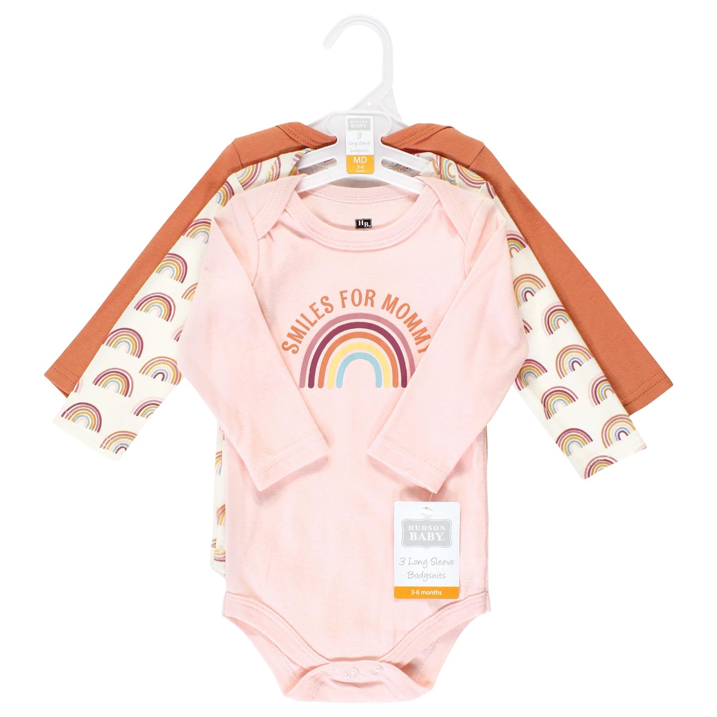 Hudson Baby Unisex Baby Cotton Long-Sleeve Bodysuits, Sunshine Rainbows 3-Pack, Preemie