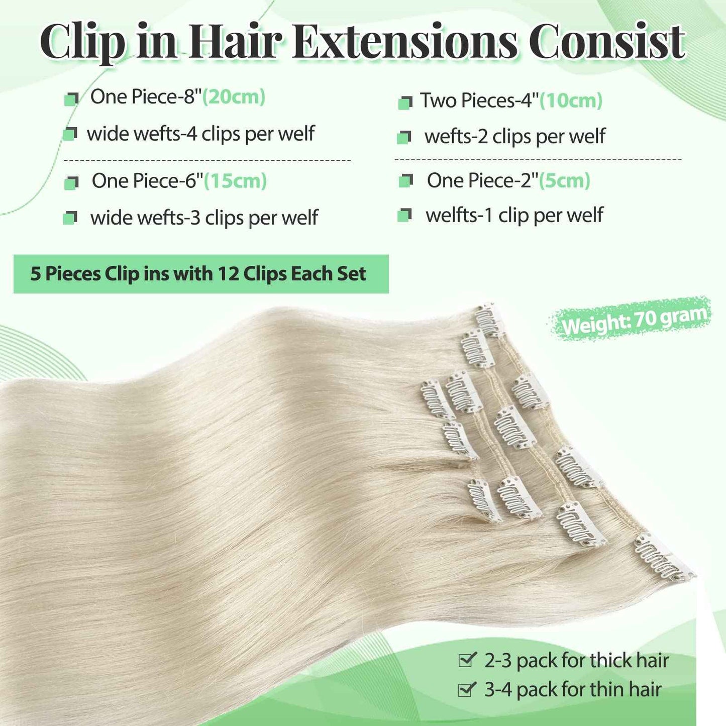 Platinum Blonde Clip in Hair Extensions Real Human Hair Blonde 70g 5pcs Remy Hair Extension Clip ins Double Weft Handmade Straight Seamless Clip in Extensions for Women Thick Ends 16 Inch