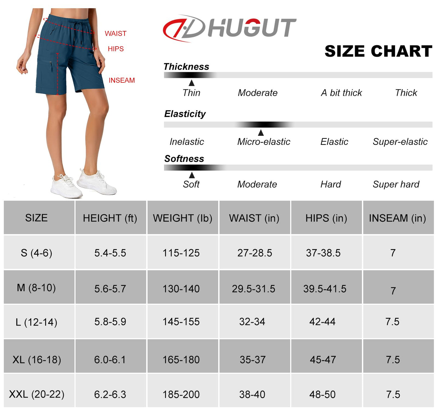 Women's Lightweight Hiking Cargo Shorts Quick Dry Athletic Shorts for Camping Travel Golf with Zipper Pockets Water Resistant Dusty Blue