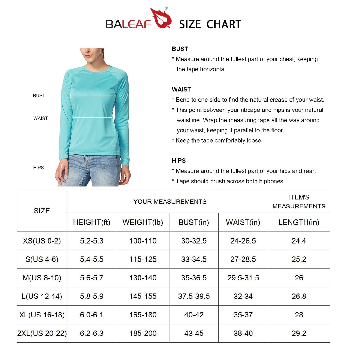 BALEAF Women's Long Sleeve Hiking Shirts UPF 50+ UV Protection SPF Fishing Tops Lightweight Quick Dry Rash Guard Swimwear Outdoor Clothes Blue Size XS