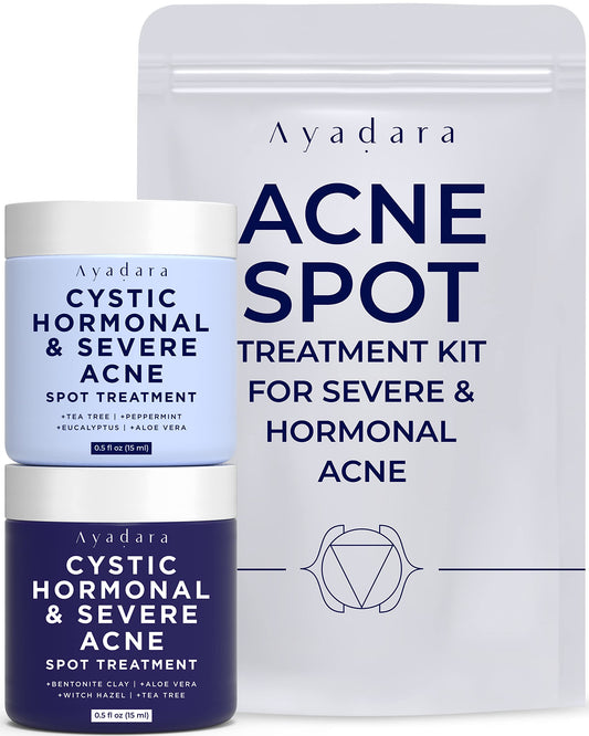 Ayadara Day & Night Cystic Acne Spot Treatment, Hormonal Acne Treatment For Daytime & Overnight, Severe Acne, Cystic Acne Treatment for Face, Pimple Cream Tea Tree Bentonite Clay, 90 Day Supply