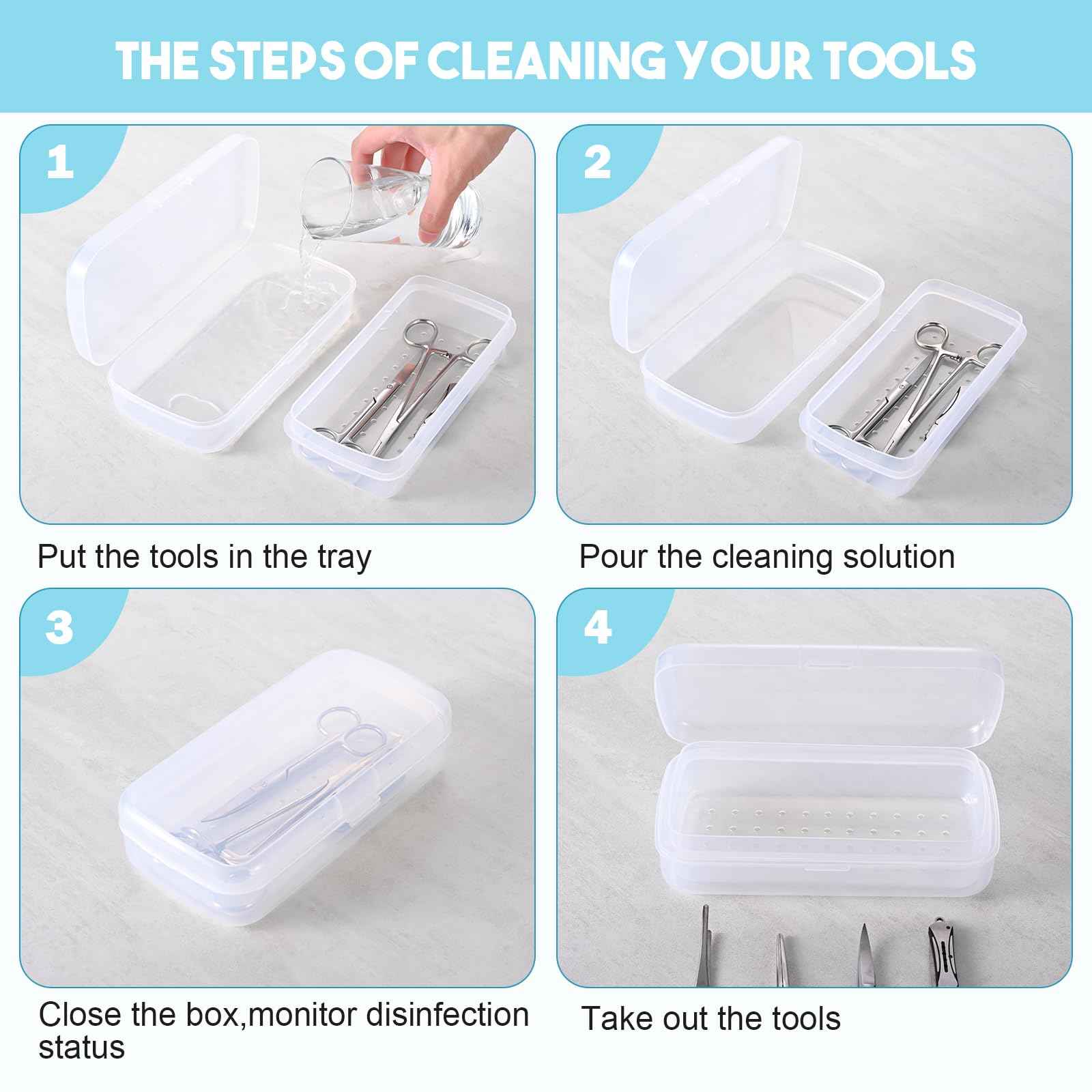 Soiiw Nail Tool Sterilizer Box Plastic,Fully Transparent Sterilization Tray Storage Organizer for Tweezer, Eyelash Extensions, Nail Implement for Esthetician (Large)