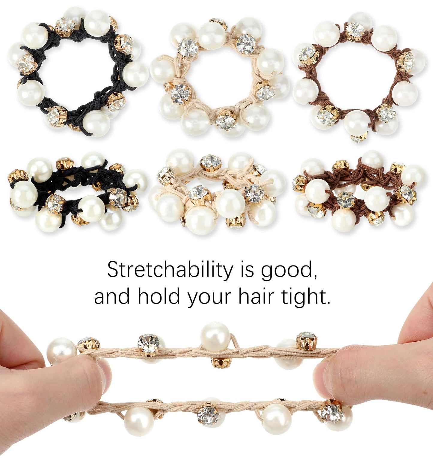 Pearl Hair Tie, 6 Pcs Pearl Hair Accessories, Elastic Pearl Hair Accessories, Crystal Hair Ties Ponytail Holder for Women and Girls