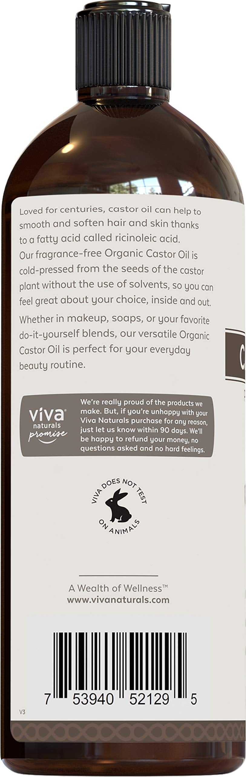 Viva Naturals Organic Castor Oil, 16 fl oz - Cold Pressed Castor Oil for Skin, Hair and Lashes - Traditionally Used to Support Hair Growth - Certified Organic & Non-GMO - Includes Beauty Kit