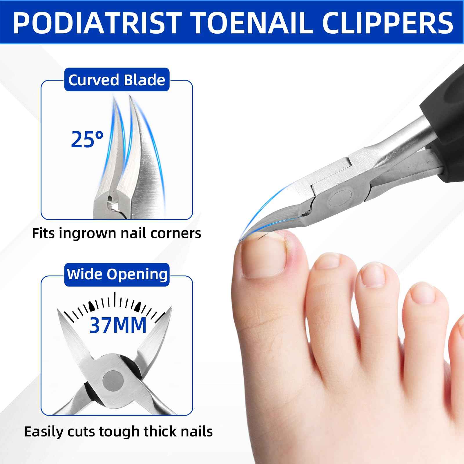 Toenail Clippers for Thick Toenails for Seniors, Professional Nail Clippers for Men, Heavy Duty Angled Head Large Toe Nail Clippers for Seniors, Slanted Ingrown Nail Clippers, 6PCS