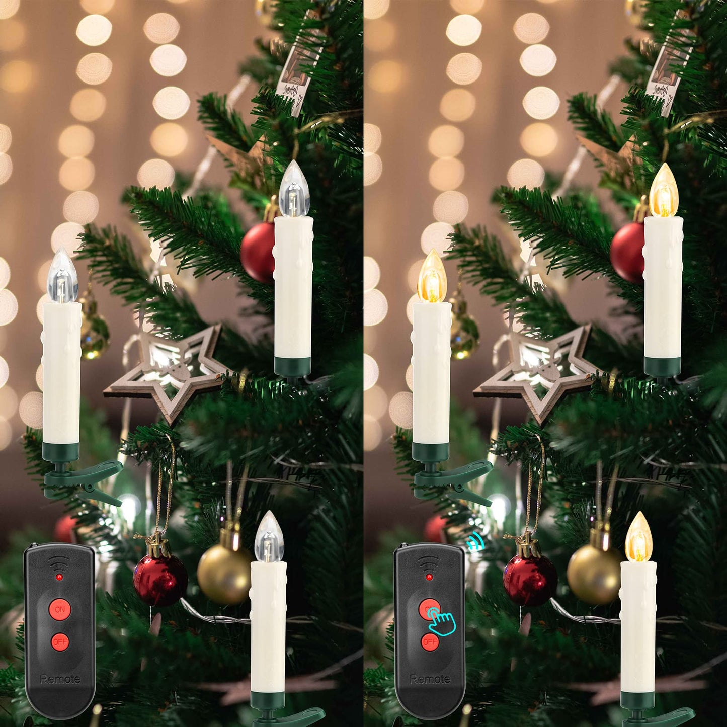 TECHLONG 20 PCS Flickering Christmas Tree Candle Lights, Clip on Candles for Christmas Trees Battery Operated with Remote Timer, Flameless LED Window Candles for Wedding Birthday Party