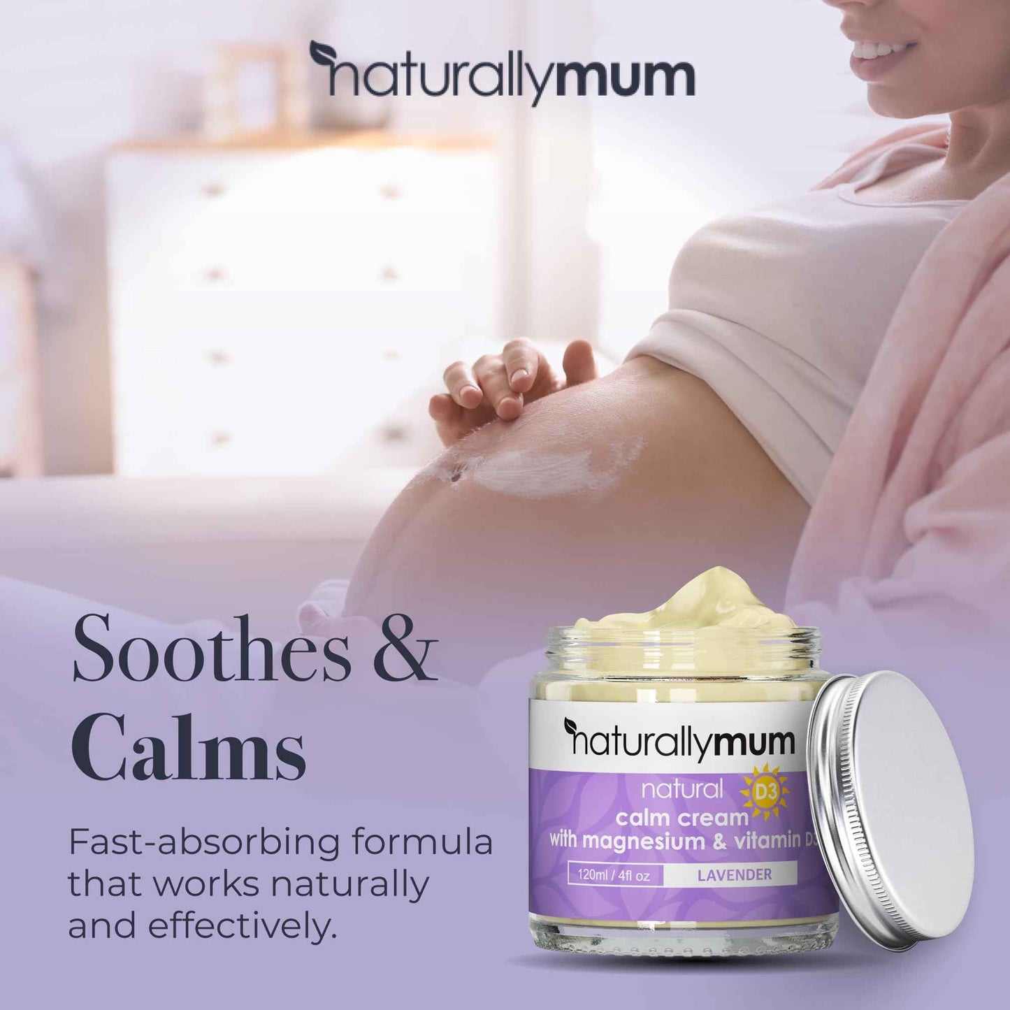 NaturallyMum - Magnesium Cream with Vitamin D3 [4 Fl Oz] - Magnesium and VIT D Lotion - Turmeric & Arnica Calm Cream - Magnesium and VIT D3 - Lavender